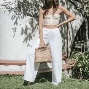 Rowie Carlo Women’s White Wide-Leg Linen Pants